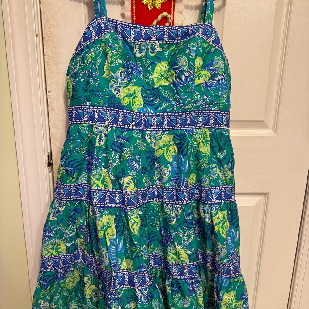Lilly Pulitzer Blue and Green Tropical Dress size 16